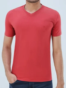 Ogochi Slim High Quality Men's Basic Short Sleeve Round Neck T-Shirt - 紅木色 - 查看 8