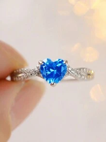 1 Stück S925 Sterling Silber Ring mit herzförmigem Zirkonia, Kreuz-Twist-Armdesign, modisch, vintage, elegant, einzigartig, ideales Geschenk für Freundin/Ehefrau, Hochzeit, Feiertagsparty, Valentinstag, hochwertiger Schmuck für Frauen