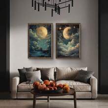 1 件无框，黑暗国家夜空海报，复古迷人天体月亮帆布印刷品，穆迪装饰，黑暗学院帆布墙艺术，艺术品壁画可作为礼物，适用于卧室、浴室、客厅、墙壁装饰、家庭和宿舍装饰 - 多顏色 - 查看 4