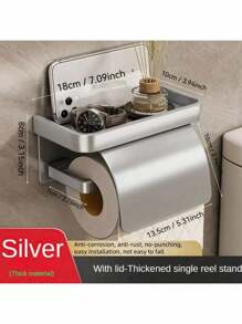 1 Set Toilettenpapierhalter zum Aufhängen - selbstklebend, für große Rollen, grau/schwarz mit Ablage, geeignet für Badezimmer, passend für verschiedene Badezimmerstile - einfache Atmosphäre, Toilettenpapierhalter zum Aufhängen ohne Bohren, Badezimmer Dekoration, Herbstdekoration