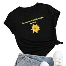 Women's T-Shirt Blouse Flower T-Shirt Astheric 100% Cotton - PHRASE đen - Xem 2