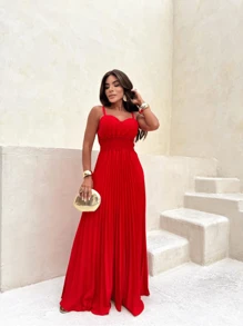 GLAMOROUS PLAIN WOMEN'S LONG DRESS FOR NEW YEAR'S EVE PARTIES - 紅色 - 查看 2