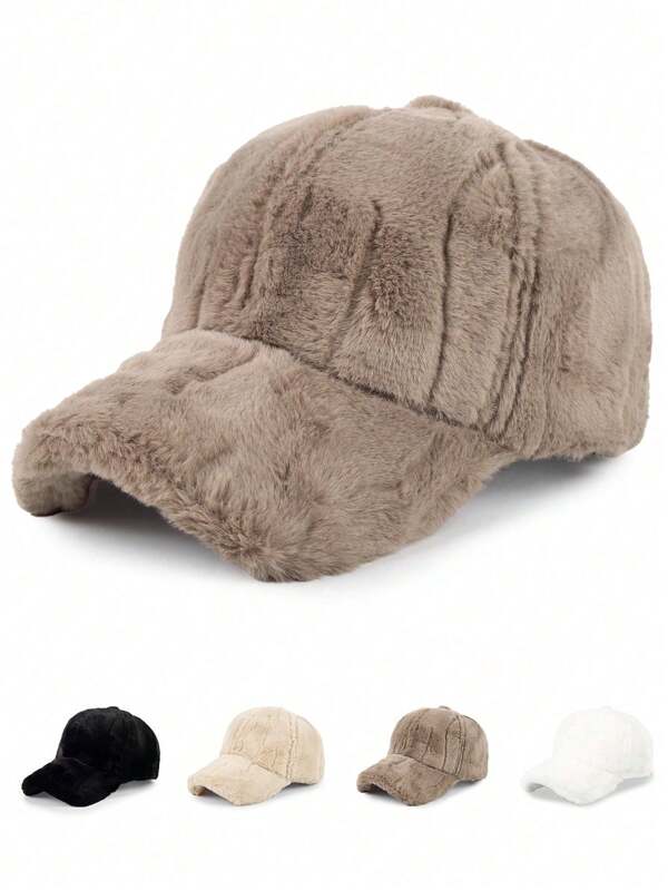 1pc Plush Hat. Solid Color Warm Baseball Cap For Men And Women, Outdoor Warmth, Made Of Soft Polyester Fiber