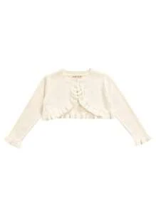 Toddler Baby Girl Sweater Crop Top Knit Cardigan Long Sleeve Ruffled One Button Cute Outwear Kids Fall Shrug Cover Up - 白色 - 查看 1