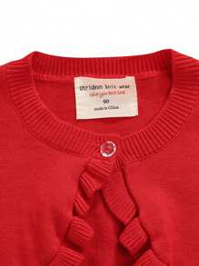 Toddler Baby Girl Sweater Crop Top Knit Cardigan Long Sleeve Ruffled One Button Cute Outwear Kids Fall Shrug Cover Up - Red - View 4