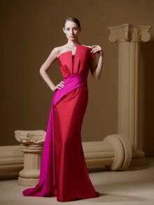 V.DRESSES Off-Shoulder Strapless Asymmetrical Mermaid Women's Evening Prom Dress - Red - View 2