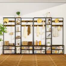 Corner Hall Tree With Shoe Rack: 5-In-1 Entryway Shoe Bench Stand With 10 Hooks, Heavy Duty Industrial Freestanding Clothes Rack For Hallway, Bedroom - Black - View 8