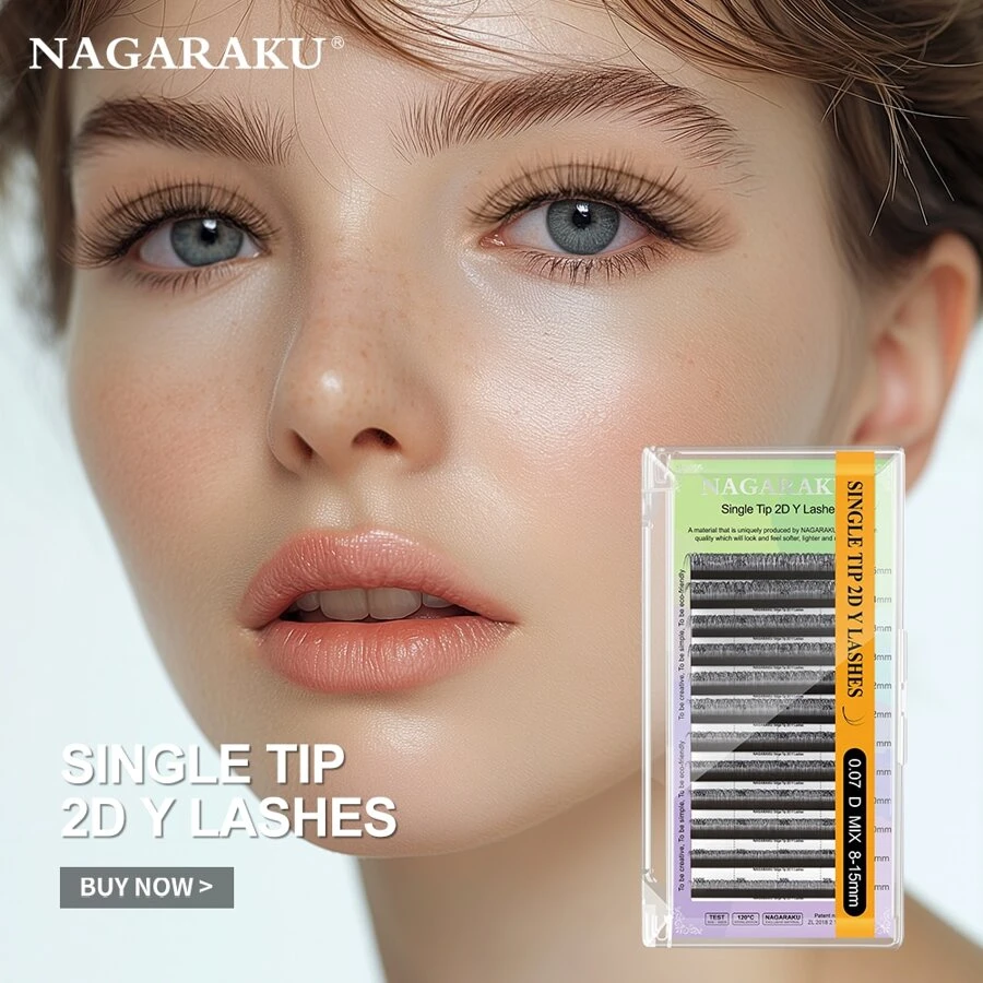 12 linee NAGARAKU 2DW Estensioni di ciglie finte, naturali, morbide, leggere, di alta qualità, tessute a mano, a forma di Y e 2D, gruppi di ciglie finte per il trucco, grappoli di ciglie, ciglie singole, ciglie, ciglie finte