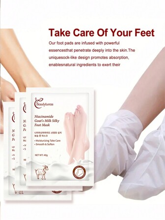 5/10 pares Máscara de pies con niacinamida y leche de cabra de 40g, hidratación sedosa y nutrición profunda para piel seca, áspera y agrietada, apta para hombres y mujeres