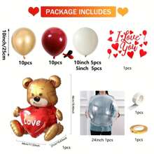 35 件心形和泰迪熊铝箔气球套装，情人节、生日、结婚纪念日、订婚、派对活动装饰 - 紅色 - 查看 2