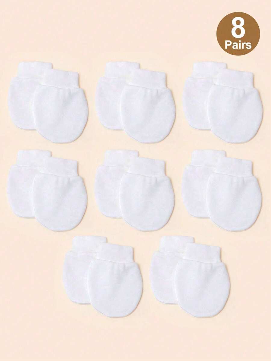 8 Cặp Găng Tay Chống Trầy Xước Cho Trẻ Sơ Sinh Từ 0-6 Tháng Tuổi, Màu Trắng Có Viền Tương Phản, Phụ Kiện Giữ Ấm Cho Trẻ Sơ Sinh Đeo Hàng Ngày - trắng - Xem 1