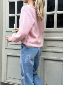 Women Button Up Sweaters Casual Lightweight Solid Color Knit Cardigans Warm Fall Knitwear For Outerwears Streetwear - Pink - View 4