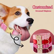 Pink Personalized Dog Collar, Puppy Collar For Wedding Gift, Luxury Pet Collar For Small And Medium Dogs, Soft Dog Collar Gift - Multicolor - View 2