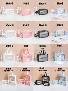 3pcs/1pc Summer Travel Toiletry Bag, PVC Waterproof Cosmetic Bag, Large Capacity Travel Organizer Bag For Cosmetics, Makeup, Toiletries, Suitable For Men & Women, Transparent Matte Makeup Bag, Swimming Bag, Travel Pouch, Makeup Bag, Makeup Case, Lipstick, Brushes, Skincare, Phone, Coins, Small Items, Suitable For Home, Gifts, Holidays, Halloween, Christmas, Multi-Purpose Use, Gift For Girlfriend, Gift For Women, Girls