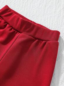 Bộ 2 món/Bộ áo hoodie và quần nỉ màu trơn thường ngày cho bé trai năm mới 2025, Thu/Đông/Xuân - Đỏ - Xem 6