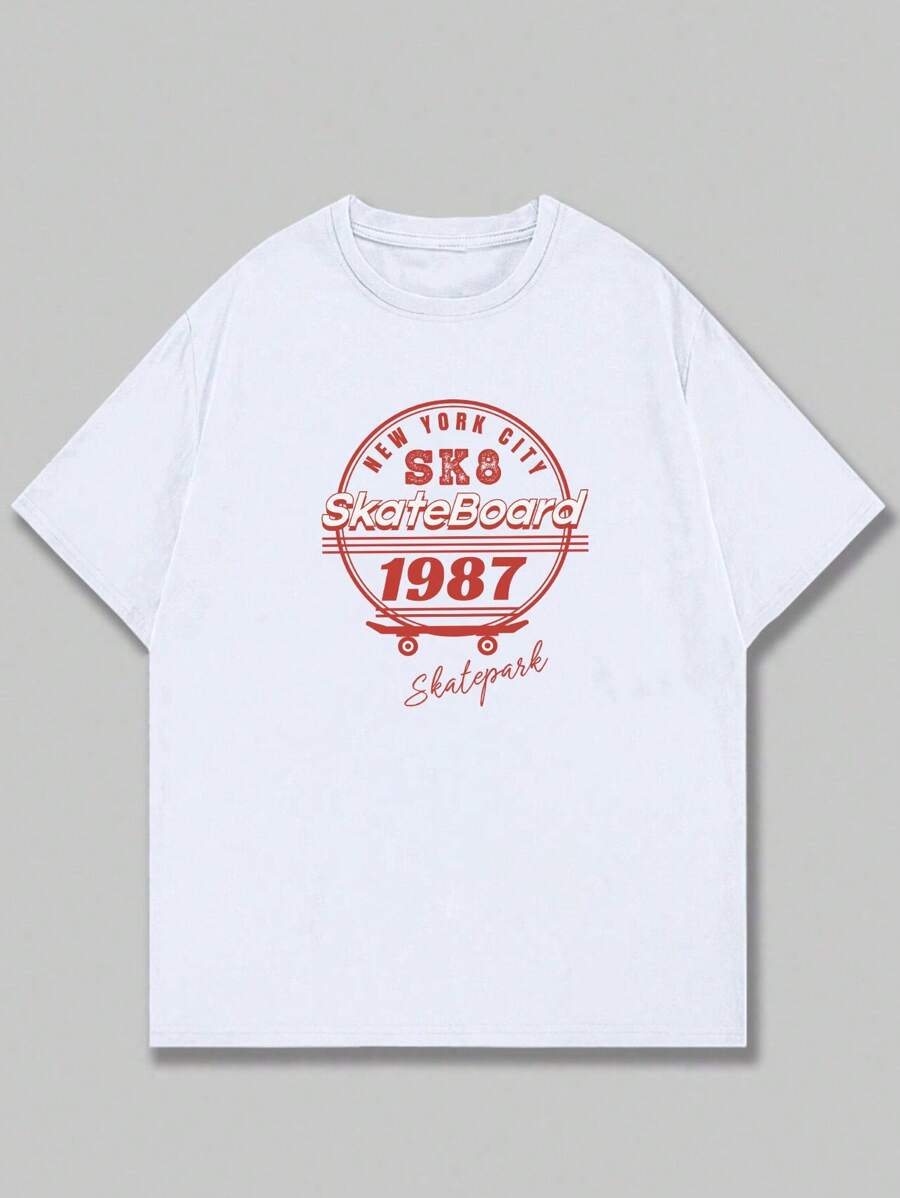 Retro Style Graphic Text T-Shirt Men's Soft Breathable Comfort Summer T-Shirt - 白色 - 查看 1