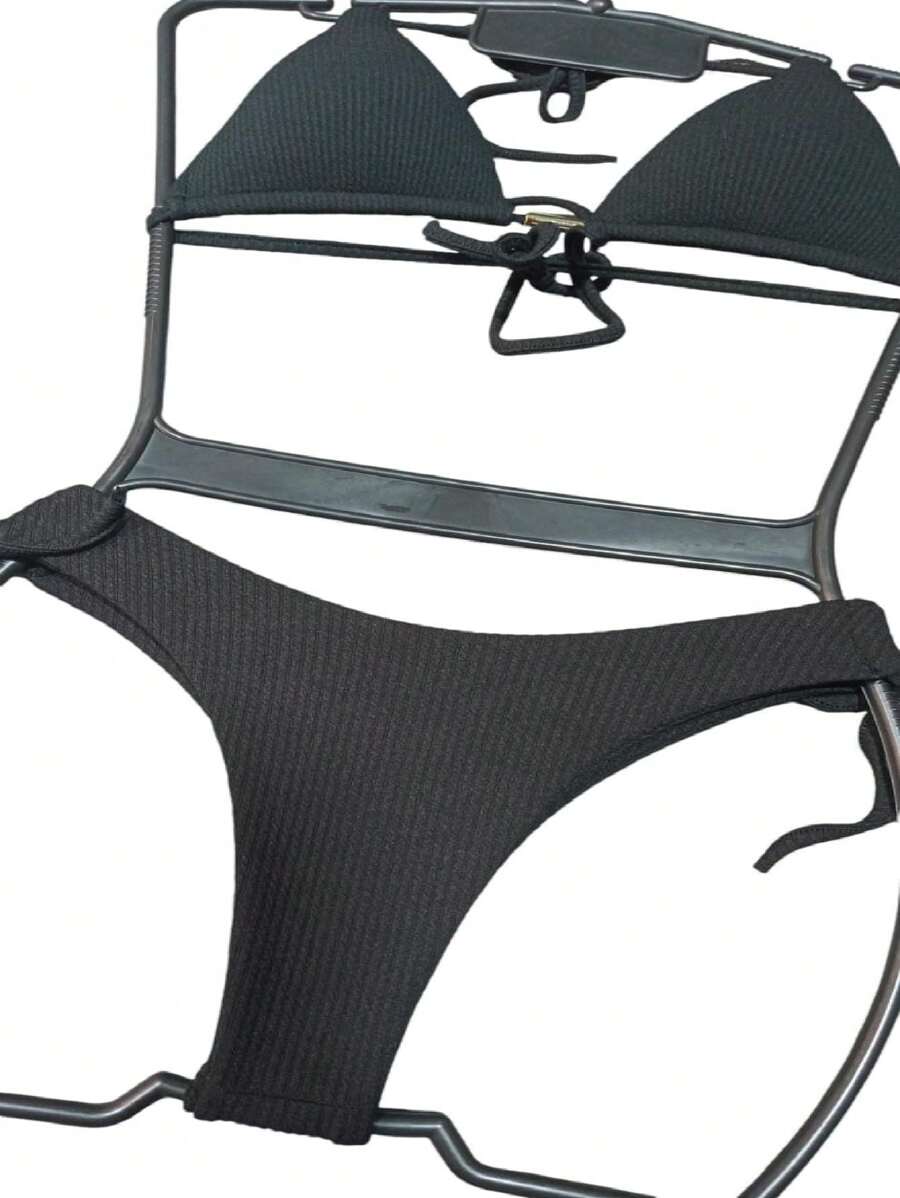 Women's Bikini Triangle Top With Double String Panties Assa Delta - 黑色 - 查看 1