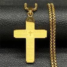 Jesus Cross Bible Pendant Necklace For Men Stainless Steel Gold/Silver/Black Color Christian Hip Hop Chain Religious Amulet Jewelry Gift QKC