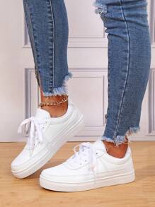 Fashionable Colorblock Casual Student Breathable Comfortable Lace-Up Low-Top Lightning Sneakers For Couples - White - View 3