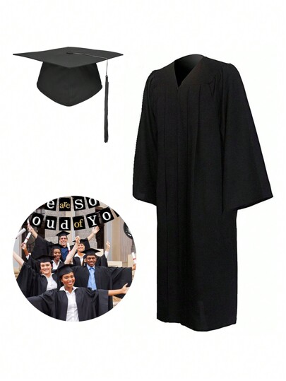 2pcs/1pc Tassel Graduation Cap Gown Set, Suitable For Students Graduation Season, Graduation Party, For Men And Women