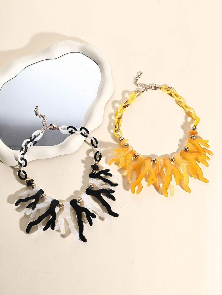 1 件时尚复古串珠链项链，彩色树脂仿珊瑚吊坠项链珠宝，女士礼物