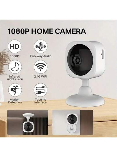 Piece Of Mini Slimme Security Camera, 2.4G WiFi Home Pet Monitor, 1080P Full HD Quality, Built In AP Hotspot, ,No Battery, Power Supply Through USB Supply,Two Way Audio, Night Vision Function, Motion Detection, Portable Desktop Installation Base,, Monitoring Wireless Outdoor Camera. view 2