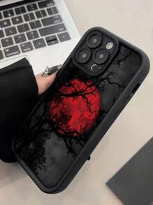 1pc Black Thick Shockproof, Anti-Fall, Anti-Fingerprint Full Protective Phone Case With Red Crescent Moon Pattern, Compatible With Iphone