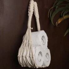 1 pieza Portarrollos de toallas de papel estilo bohemio, soporte para rollos de papel higiénico montado en la pared, estantería colgante para revistas y pañuelos, estante de almacenamiento para decoración del hogar y el hotel, decoración de baño, decoración de otoño
