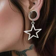 1Pair Ear Gauges Plugs Tunnel 316L Stainless Steel Expander Star Dangle Stretcher Punk Hip Hop Style For Women Piercing Body Jewelry