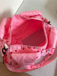 上学通勤大容量多功能旅行包度假过夜行李包运动健身包瑜伽包大容量手提包易折叠，可扩展，多功能，拉链，适合商务旅行、旅游和度假樱桃图案防水面料休闲便携单肩包适用于商务、度假、户外、滑雪、瑜伽、运动适合周末包学生手提包 - 粉色 - 查看 7