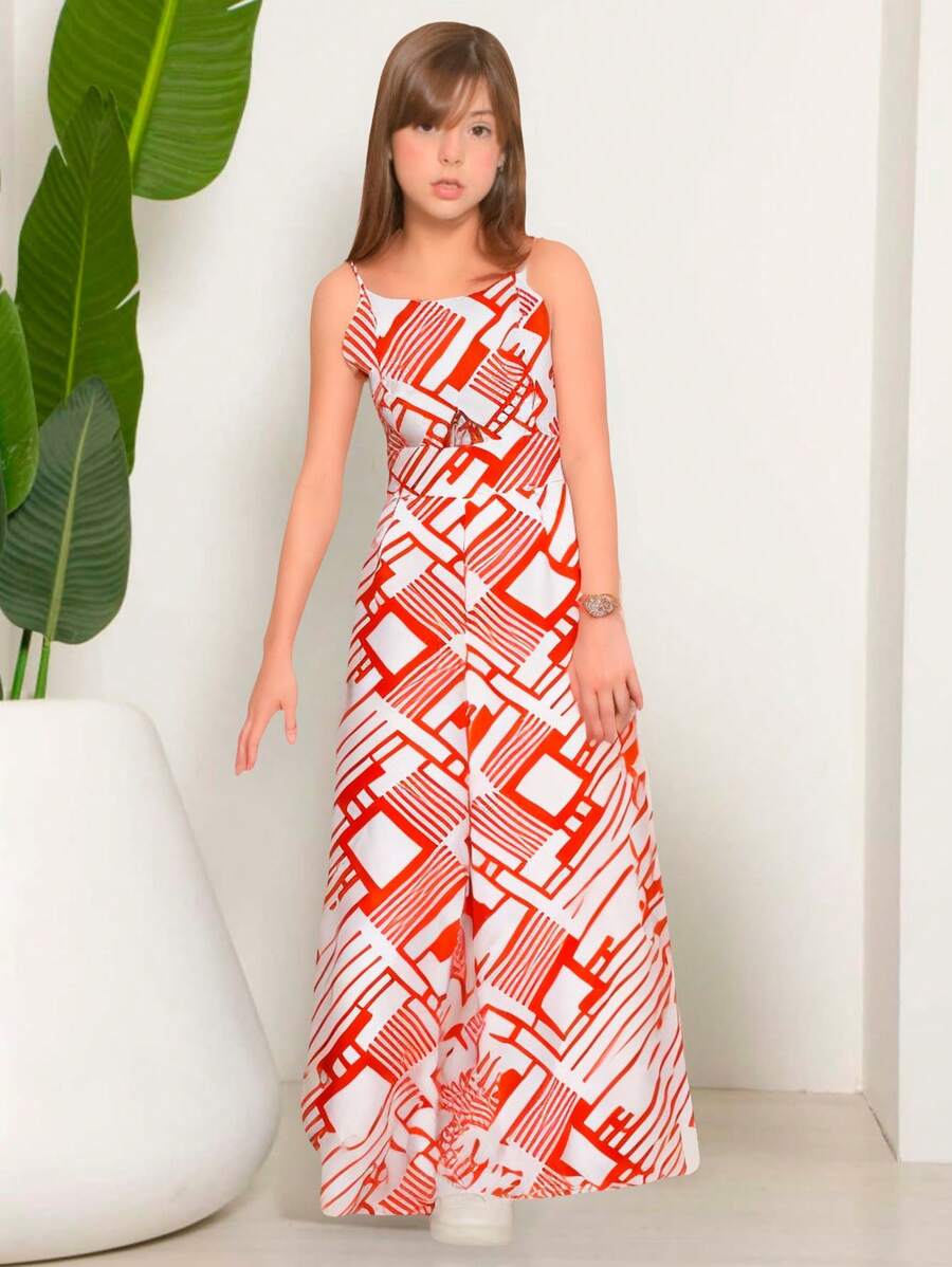 Youth Bow Jumpsuit In Crepe Fabric - Hình học màu cam - Xem 1