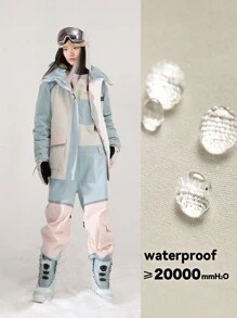 VECTOR MOTION 滑雪服套装，带撞色连帽滑雪夹克和抽绳裤，男女通用，加垫、防风、防水、保暖、耐用、透气、有弹性、轻质羊毛，适合单板和双板滑雪 - 藍白色 - 查看 4