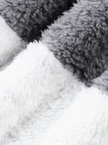 Women Contrast Color Hooded Coat, Long Sleeve Zip-Up Plush Tops For Spring, Autumn - Black - View 8