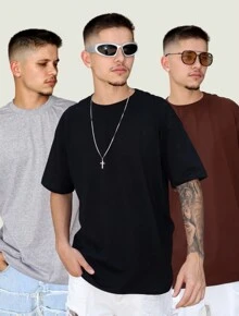 Men T-Shirts - 棕色,灰色和黑色 - 查看 1