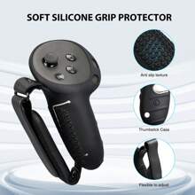 Silicone Controller Grip Cover For MetaQuest 3S/3,Anti-Throw Protector Grip Cover With Battery Opening And Adjustable Knuckle Strap (Black)
