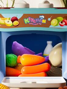 1 套逼真的迷你厨房烹饪假装玩具，无声炉灶，带火焰效果，模拟煤气炉，用于煮汤和煎炸，可按压水龙头，带真水，假蔬菜和厨具，适合父母和孩子互动，提高动手能力，高度逼真，随机配件