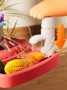 1 套逼真的迷你厨房烹饪假装玩具，无声炉灶，带火焰效果，模拟煤气炉，用于煮汤和煎炸，可按压水龙头，带真水，假蔬菜和厨具，适合父母和孩子互动，提高动手能力，高度逼真，随机配件