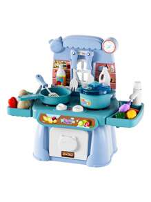 1 套逼真的迷你厨房烹饪假装玩具，无声炉灶，带火焰效果，模拟煤气炉，用于煮汤和煎炸，可按压水龙头，带真水，假蔬菜和厨具，适合父母和孩子互动，提高动手能力，高度逼真，随机配件