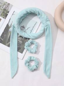 3 phụ kiện tóc dành cho nữ: Con lăn tóc xốp không dùng nhiệt màu xanh nhạt, Máy uốn tóc không dùng nhiệt, Dây buộc tóc, Băng đô xốp mềm, Dụng cụ tạo kiểu tóc Slouchy - xanh nhạt - Xem 1