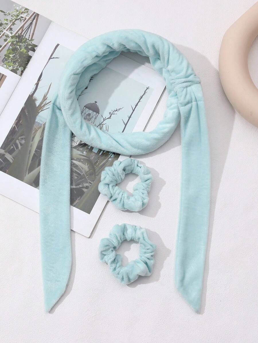 3 phụ kiện tóc dành cho nữ: Con lăn tóc xốp không dùng nhiệt màu xanh nhạt, Máy uốn tóc không dùng nhiệt, Dây buộc tóc, Băng đô xốp mềm, Dụng cụ tạo kiểu tóc Slouchy - xanh nhạt - Xem 1