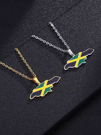 1pc Fashionable African/Jamaican Map Geometric Pendant Stainless Steel Necklace, Unisex