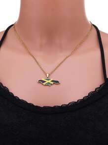 1 pieza Collar con colgante geométrico de acero inoxidable con mapa de África/Jamaica de moda, unisex - Multicolor - Ver 2