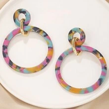 1 Pair Fashionable Personalized Circular Black & White Leopard Print Textured Acrylic Pendant Earrings, Party Exaggerated Earrings Decoration Gift For Women - Multicolor - View 12