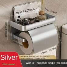 1 Set Toilettenpapierhalter zum Aufhängen - selbstklebend, für große Rollen, grau/schwarz mit Ablage, geeignet für Badezimmer, passend für verschiedene Badezimmerstile - einfache Atmosphäre, Toilettenpapierhalter zum Aufhängen ohne Bohren, Badezimmer Dekoration, Herbstdekoration