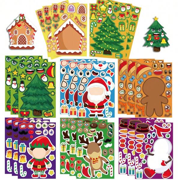 Merry Christmas Stickers DIY Make A Face Happy Holiday Stickers Christmas Party Favors Craft Supplies Vinyl Sticker