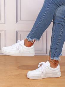 Fashionable Colorblock Casual Student Breathable Comfortable Lace-Up Low-Top Lightning Sneakers For Couples - White - View 4