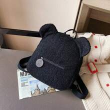 Mochila de peluche Bolso de mujer Mochila de orejas de osito pequeño de estilo otoño e invierno Mochila de lana jacquard Mochila mini de terciopelo suave y fresco, mochila escolar de dibujos animados de peluche de moda en unicolor con creatividad - Multicolor - Ver 14