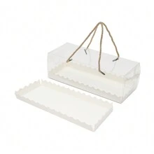 ZhdnBhnos 60 Pcs Portable Rectangular Transparent Pastry Bread Cake Roll Box With String - Clear - View 3