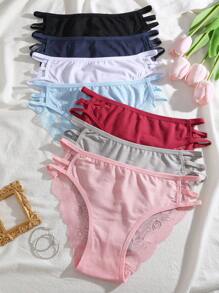 7-teiliges Damen-Slip mit Spitzenmuster, Nähten in der Taille, Cut Out, atmungsaktiv, sexy Slips, Damenunterwäsche
