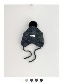 1 件混色毛绒绒球护耳针织渔夫帽，秋冬季保暖厚针织帽带领带，男女通用绒球针织帽冬季圣诞无檐帽 - 彩色 - 查看 13